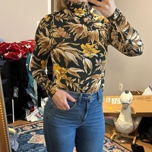H&M Black and Yellow Floral Long Sleeve Top